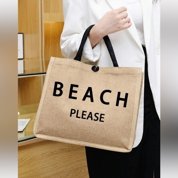 Khaki Linen beach bag - Picture 6 of 8